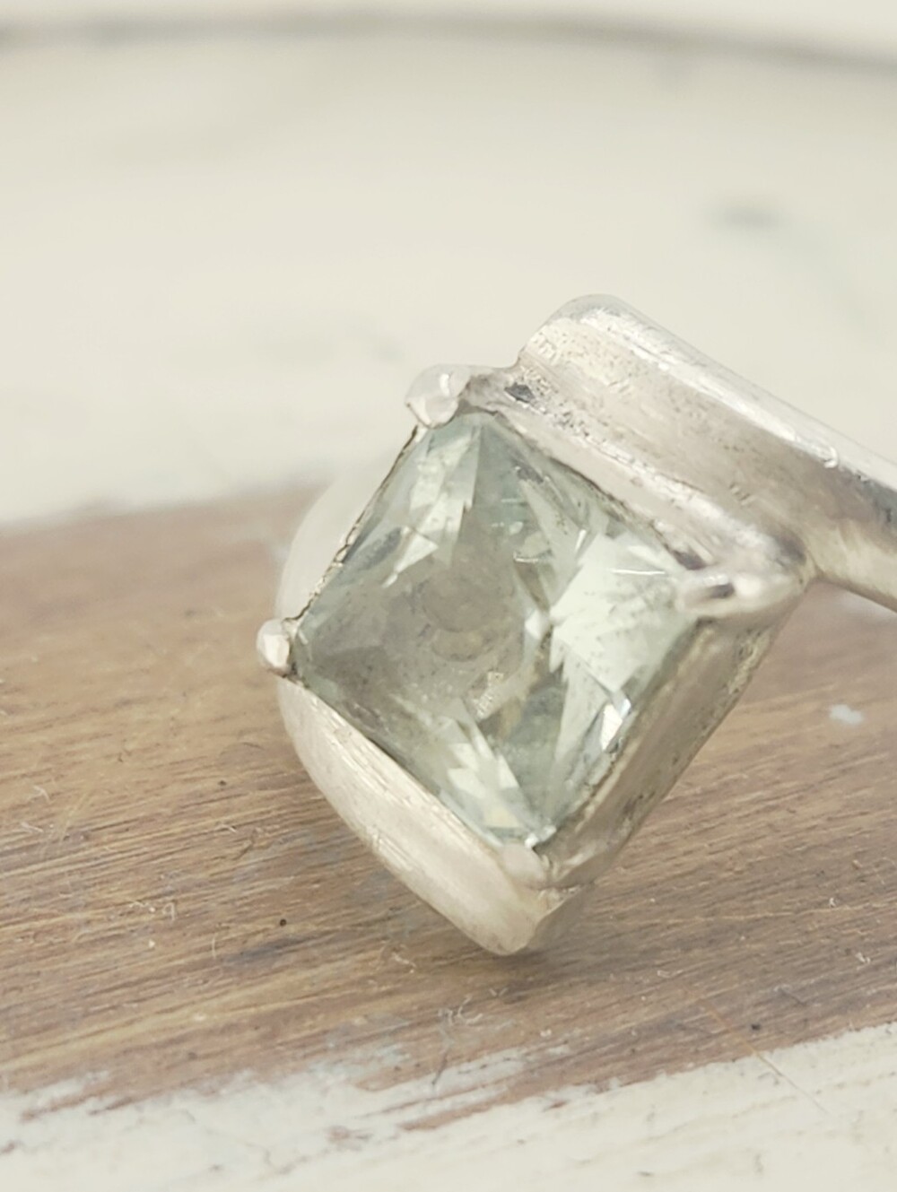 PRASIOLITE GEMSTONE RING HANDMADE IN STERLING SILVEL RECYCLE METAL SIZE 7 - Picture 3 of 16